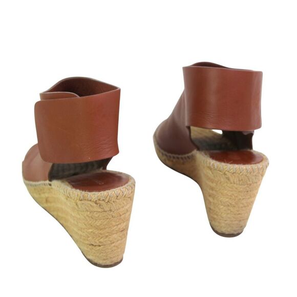 CELINE PARIS BROWN GENUINE LEATHER OPEN TOE WEDGE SLINGBACK SANDALS SHOES Sz 38 - Picture 4 of 9